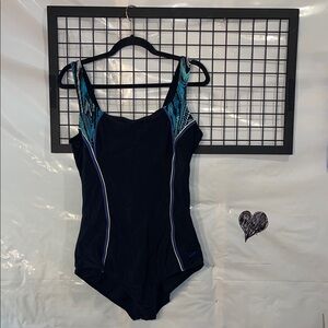 Roots Black and Teal One-Piece Swimsuit